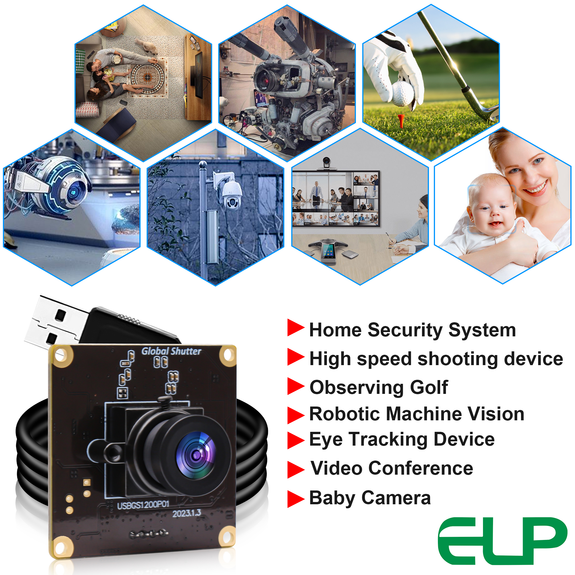 6+1 Global Shutter 1080P 90fps USB Camera Module Aptina AR0234 Color Sensor UVC Plug Play Driverless USB Webcam - 图片 6