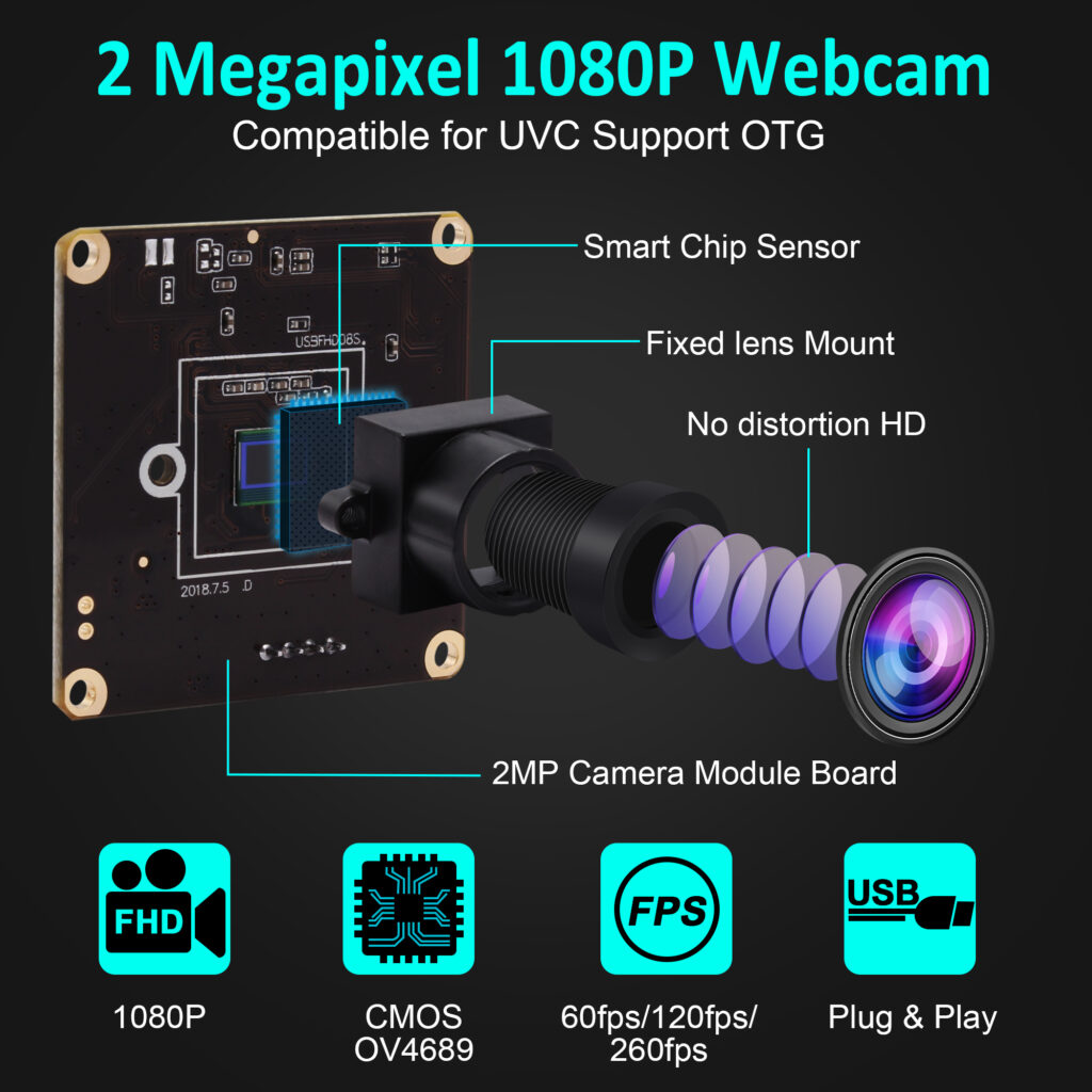 ELP High Speed USB Webcam – 1080P Full HD 60fps, 720P 120fps, 360P 260fps, UVC Plug & Play Camera for PC, Golf Simulator 未标题 3